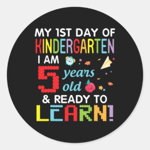 Mijn 1e dag van de kleuterschool Ik ben 5 jaar oud Ronde Sticker