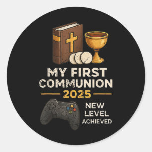 Mijn 1e Eerste Communie 2025 Videospel Katholieke  Ronde Sticker