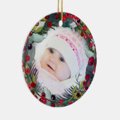 Mijn 1e Kerst Baby Foto Holly Wreath Keramisch Ornament (Rechts)