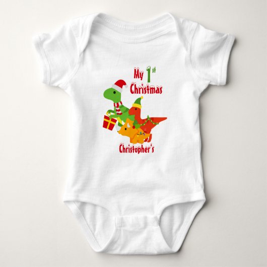 Mijn 1e kerst Dinosaur T-Rex Romper (Voorkant)