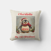 Mijn 1e kerst, Gepersonaliseerd cadeau, pinguïn Kussen (Voorkant)