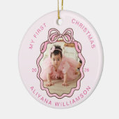 Mijn 1e Kerst Roze Bow Baby Foto Keepsake Keramisch Ornament (Links)