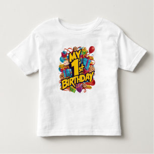 Mijn 1e verjaardag koekjes taart en ballonnen kinder shirts