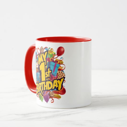 Mijn 1e verjaardag koekjes taart en ballonnen mok (Voorkant links)