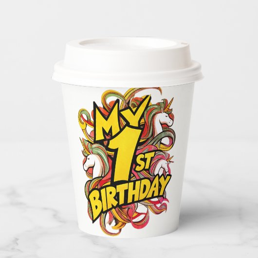 Mijn 1e verjaardag met eenhoorns papieren bekers (Voorkant)