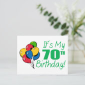 Mijn 70e verjaardag (ballonnen) briefkaart (Staand voorkant)
