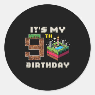 Mijn 9e verjaardag Pixel Game 9 Taart Video Gamer  Ronde Sticker