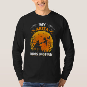 Mijn Akita rijdt Schotshotel Akita Hond Halloween T-shirt