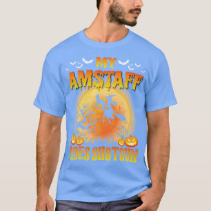 Mijn Amstaff hond Rides Shot Happy Halloween Day D T-shirt