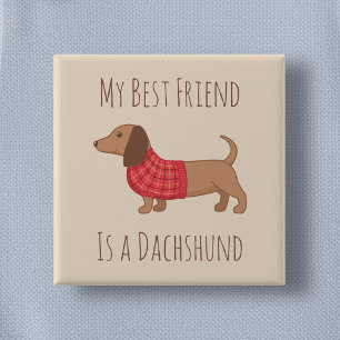 Mijn beste vriend Dachshund Wiener Dog op Beige Vierkante Button 5,1 Cm