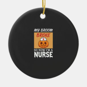 Mijn Bezem Brak Verpleegster Halloween Keramisch Ornament