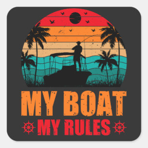Mijn Boat Mijn Regels Vist de Vintage van het Zonn Vierkante Sticker