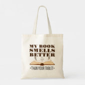 Mijn boek ruikt beter dan je tablet tote bag (Achterkant)