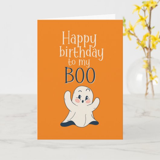 Mijn Boo Cute Halloween Ghost Pun Funny Birthday Kaart (Gele Bloem)