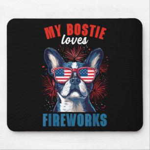 Mijn Boston Terrier houdt van vuurwerk 4 juli hond Muismat