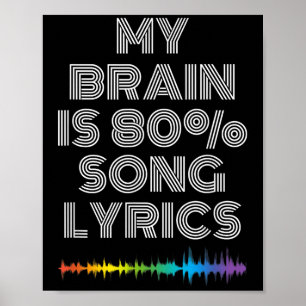 Mijn brein is 80% Song Lyrics Funny Music Lover Poster