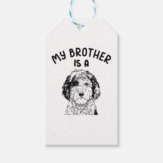 Mijn broer is een Sheepadoodle Funny Doodle Dog Cadeaulabel (Voorkant)