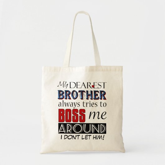 Mijn broer probeert me in de canvas tas te brengen (Voorkant)