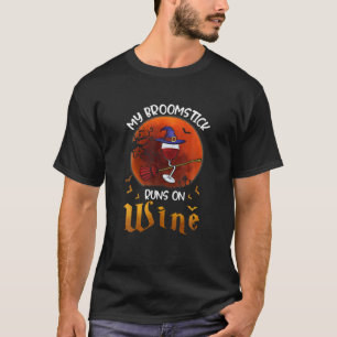 Mijn broomstokje loopt op wijn met halloween wijn t-shirt