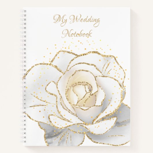 Mijn bruiloft Notitieboek Gold en witte rozen (Voorkant)