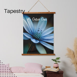 Mijn buitenkant Oasis", blauwe ventilator op zwart Hangend Wandkleed