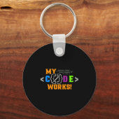 Mijn code werkt grappig programmeur codeersoftware sleutelhanger (Voorkant)