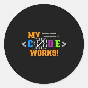 Mijn code werkt grappig programmeur die software c ronde sticker