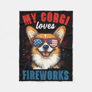 Mijn Corgi houdt van vuurwerk 4 juli Patriottische Fleece Deken