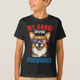Mijn Corgi houdt van vuurwerk 4 juli Patriottische T-shirt
