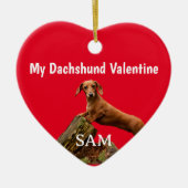 Mijn Dachshund Valentijn Rood Fotonaam Keramisch Ornament (Voorkant)