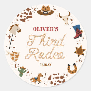 Mijn derde Rodeo Westerne Cowboy 3e verjaardagsfee Ronde Sticker