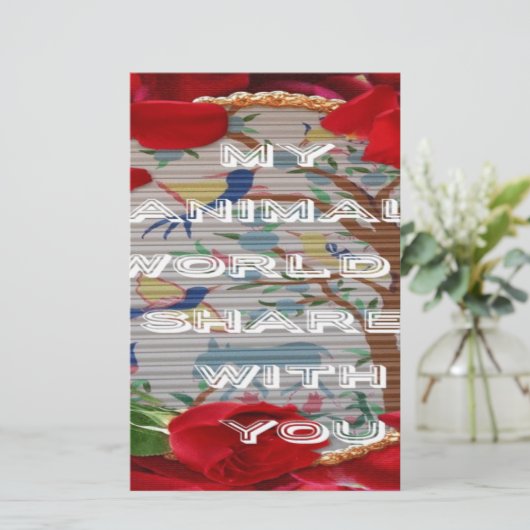 Mijn dierenwereld: prachtig boom- en vogelontwerp briefpapier (Staand voorkant)