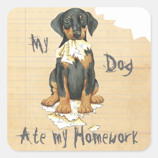 Mijn Doberman Ate Mijn Homework Vierkante Sticker (Voorkant)