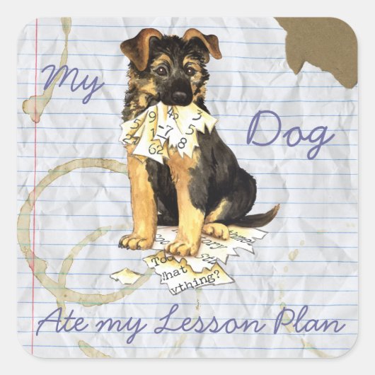 Mijn Duitse Shepherd Ate My Lesson Plan Vierkante Sticker (Voorkant)