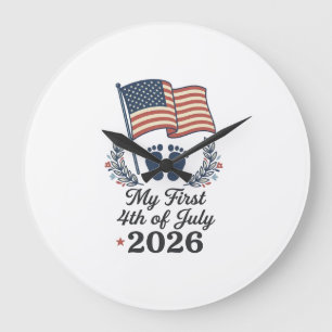 Mijn eerste 4 juli 2026 Baby Vintage Patriottische Grote Klok