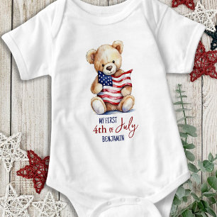 Mijn eerste 4 juli Patriottische Leuke Teddybeer Romper