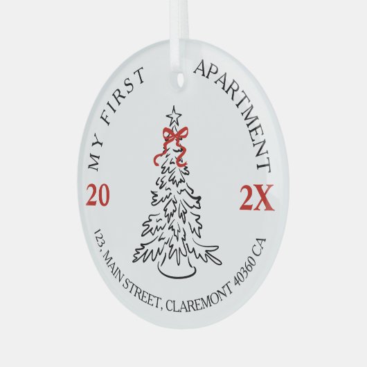 Mijn eerste appartement hield sake rood boog glas ornament (Voorkant links)