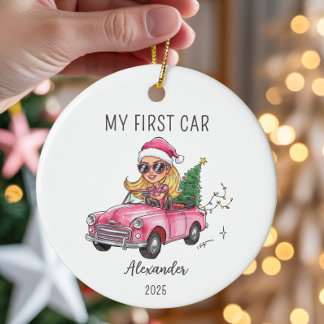 Mijn Eerste Auto Gepersonaliseerde Naam & Jaar Keramisch Ornament