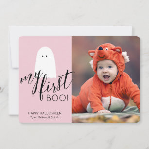 Mijn eerste Boo Cute Ghost Photo Halloween Pink Ho Feestdagenkaart