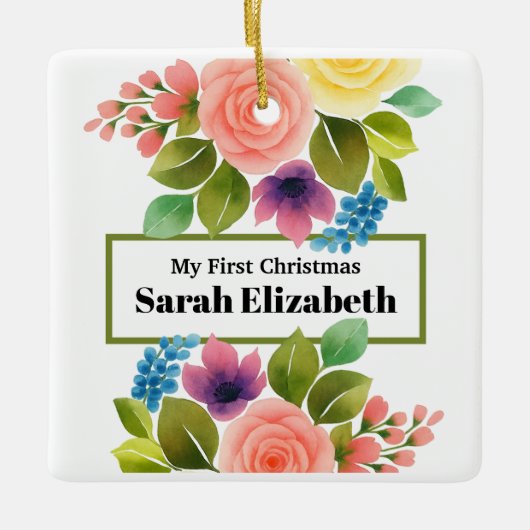 Mijn eerste bruisende kerstbloem keramisch ornament (Voorkant)