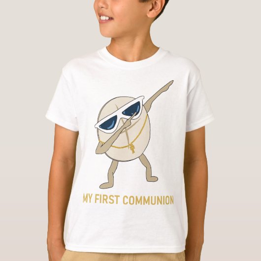 Mijn eerste communie dabbing wafer katholiek t-shirt (Voorkant)