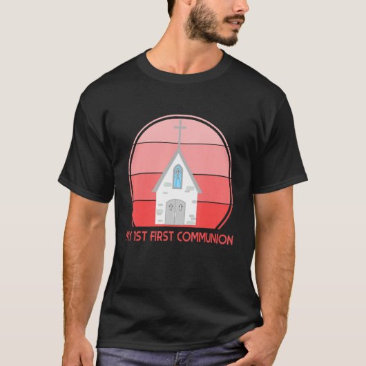 Mijn eerste Communie Roze Kerk Religieus Katholiek T-shirt (Voorkant)