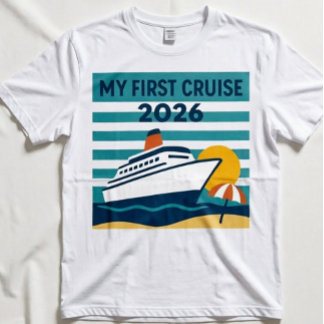 Mijn Eerste Cruise 2026 Retro Zonsondergang Zeevaa T-shirt