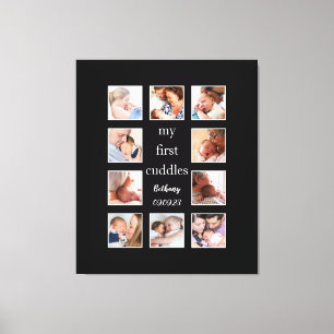Mijn eerste Cuddles 10 Foto Naam Newborn Black Canvas Afdruk