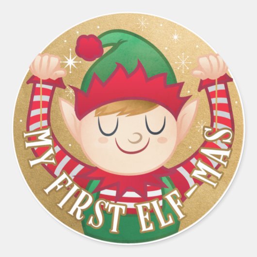 Mijn eerste Elf-Mas Santa's Elf Green n Red Ronde Sticker (Voorkant)