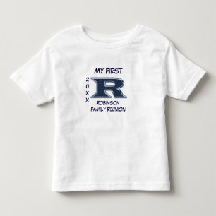 Mijn eerste familie reunion Blue Letter R Monogram Kinder Shirts