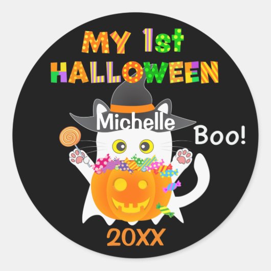 Mijn eerste Halloween Ghost Cat Ronde Sticker (Voorkant)
