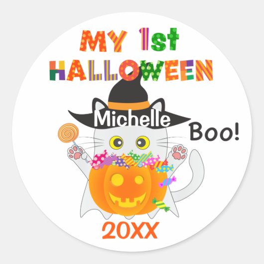 Mijn eerste Halloween Ghost Cat Ronde Sticker (Voorkant)
