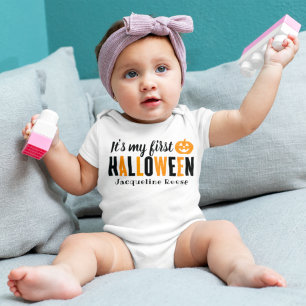 Mijn eerste Halloween Modern Oranje Zwart met naam Romper