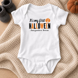 Mijn eerste Halloween moderne oranje zwart met naa Romper